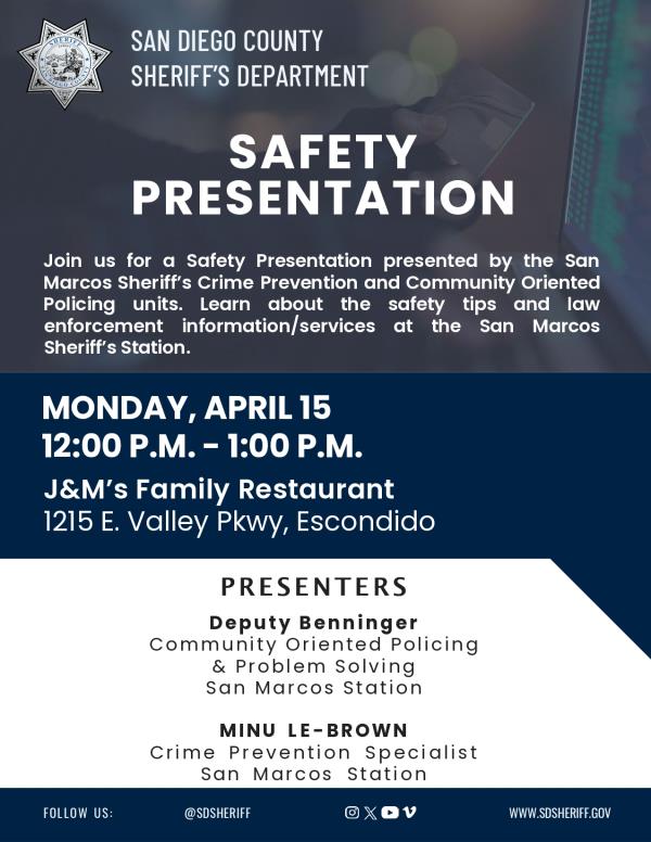 Safety Presentation - J&M's Restaurant Escondido
